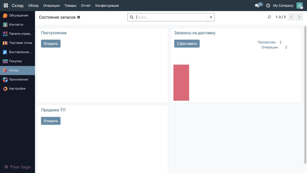 Реальная панель склада FreshKassa на базе Odoo